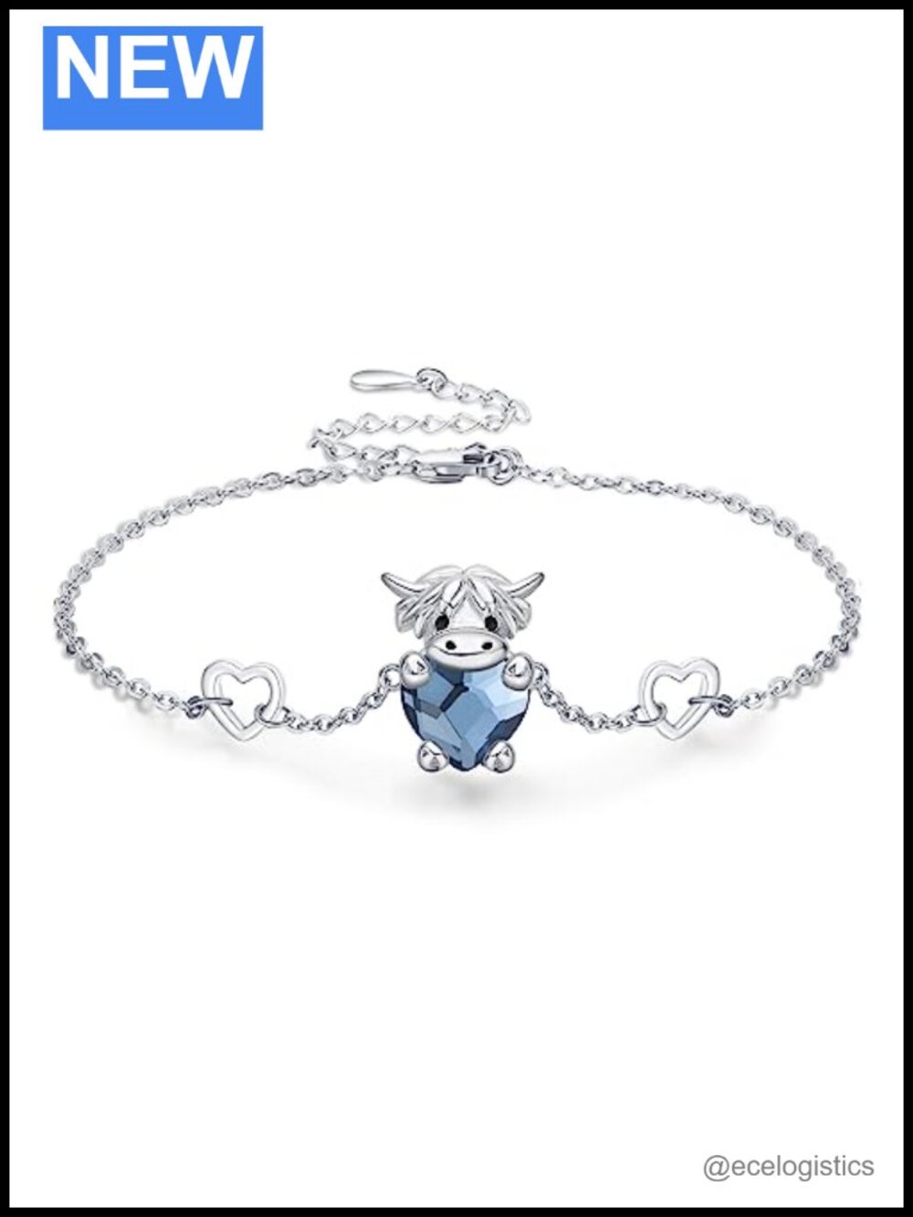 925 Sterling Silver Highland Cow Bracelet Adjustable 7+2 Inch for Women